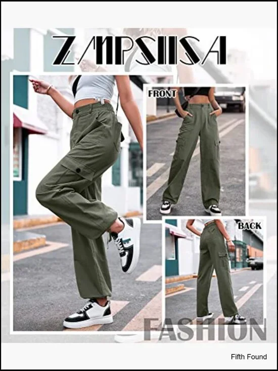 High Waisted Cargo Pants Wide Leg 6 Pocket Combat Military Trousers - Picture 4 of 7